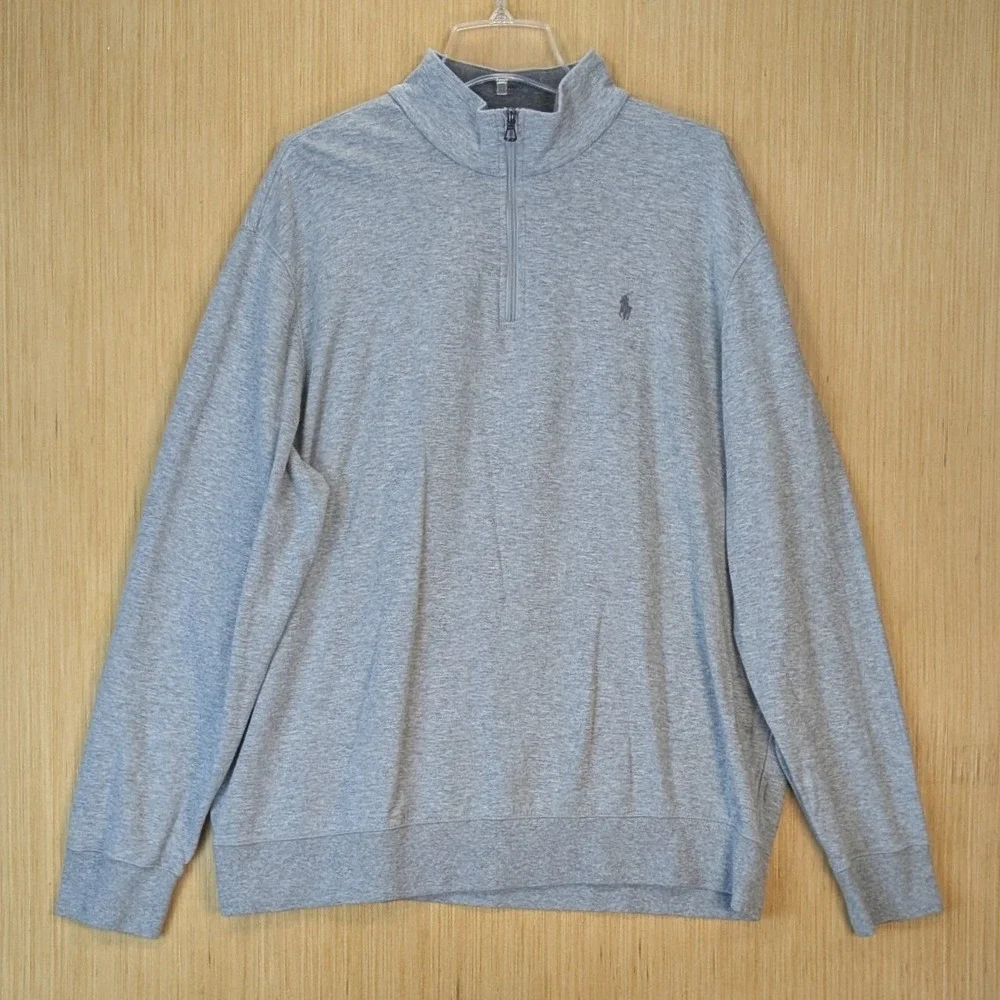 Polo‎ Ralph Lauren Mens XXL Heather Grey Quarter Zip Pullover Pony Logo Sweater